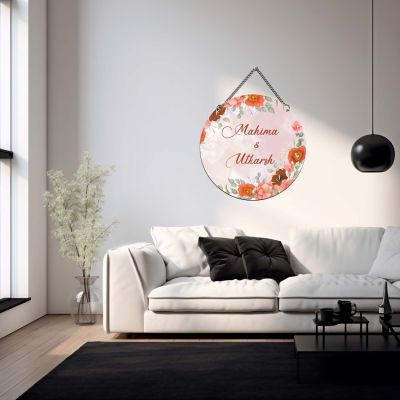 Personalized Floral Theme Wall Hanging Custom with Name   Wedding, Anniversary & Housewarming Gift   Bedroom, Living Room & Home Main Door Decor